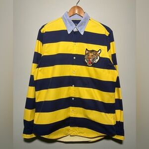 Polo Ralph Lauren Yale Striped Shirt Mens Large Yellow Oxford Tiger Patch
